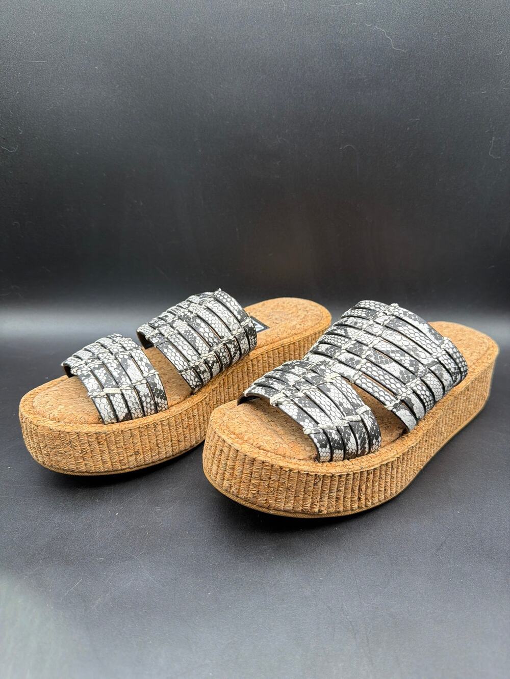 T.U.K. Platform Slide Sandals Womens US 7 EU 38 Snake Print Cork Wedge New